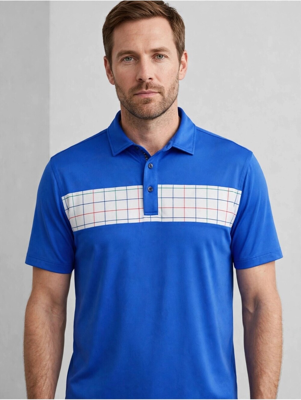 Bobby Jones X-H2O Mens Polo Royal Blue White Windowpane Plaid Large